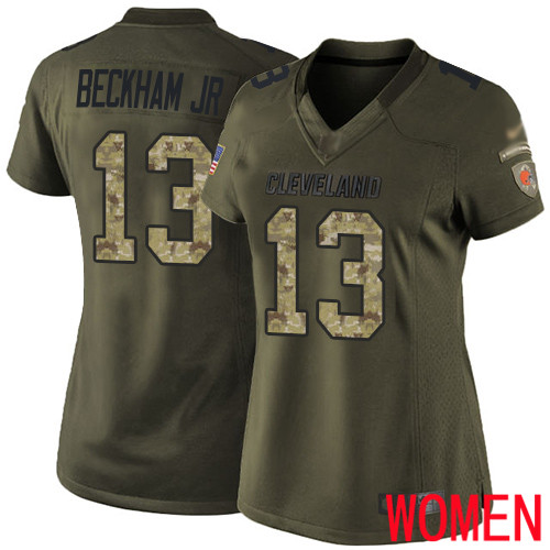 Cleveland Browns Odell Beckham Jr Women Green Limited Jersey #13 NFL Football Salute To Service->women nfl jersey->Women Jersey